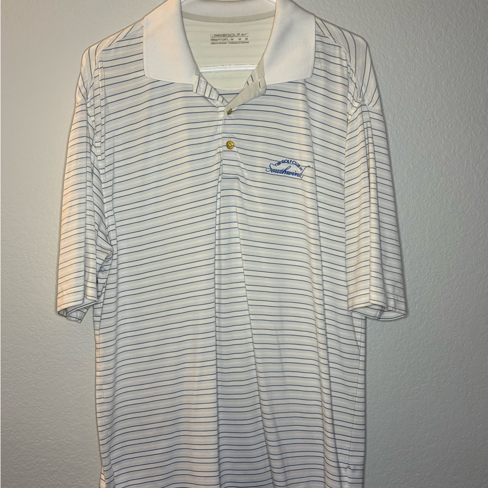 Nike White and Blue Polo Shirt with Stripes